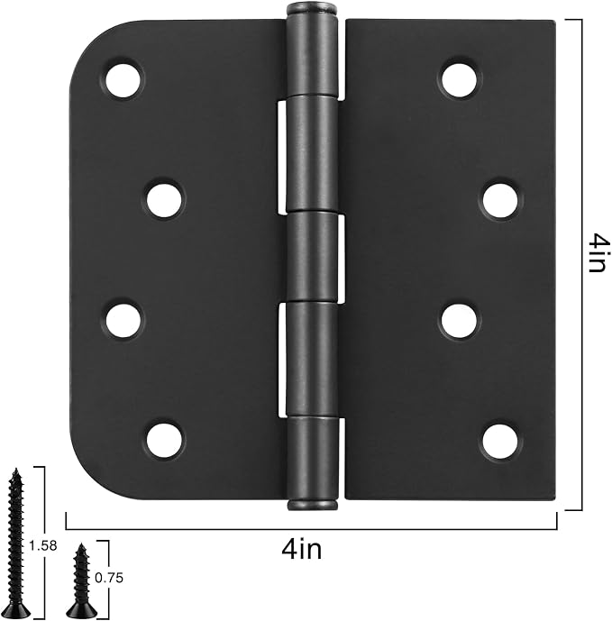 3 Pack Black Door Hinges 4 Inch Square Rounded and 5/8" Radius Corners | 4 Inch - Image 2