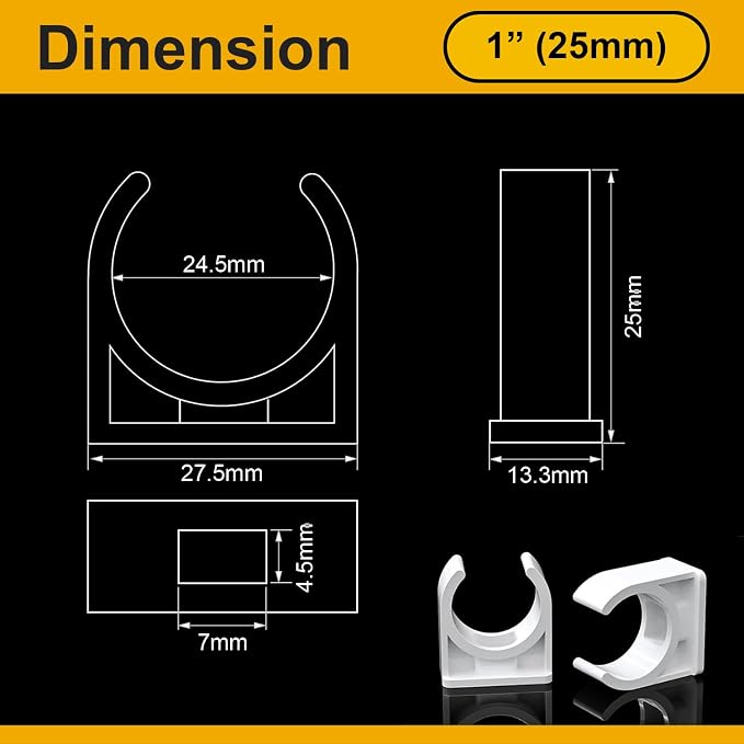 70PCS 25mm PVC Pipe Clamps, U-Shaped Pipe Clips - Image 2