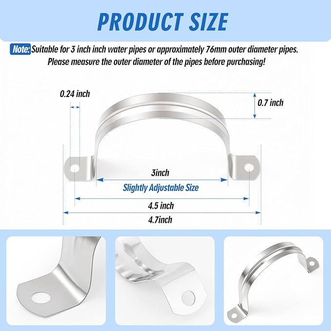 Yaocom 100 Pcs 3 Inch Opening Pipe Strap 304 Stainless Steel Conduit Clamp - Image 2