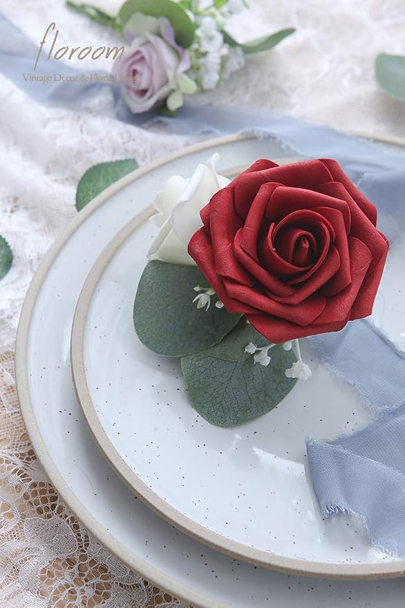 Artificial Flowers 25pcs Real Looking Dark Red Foam Fake Roses - Image 5