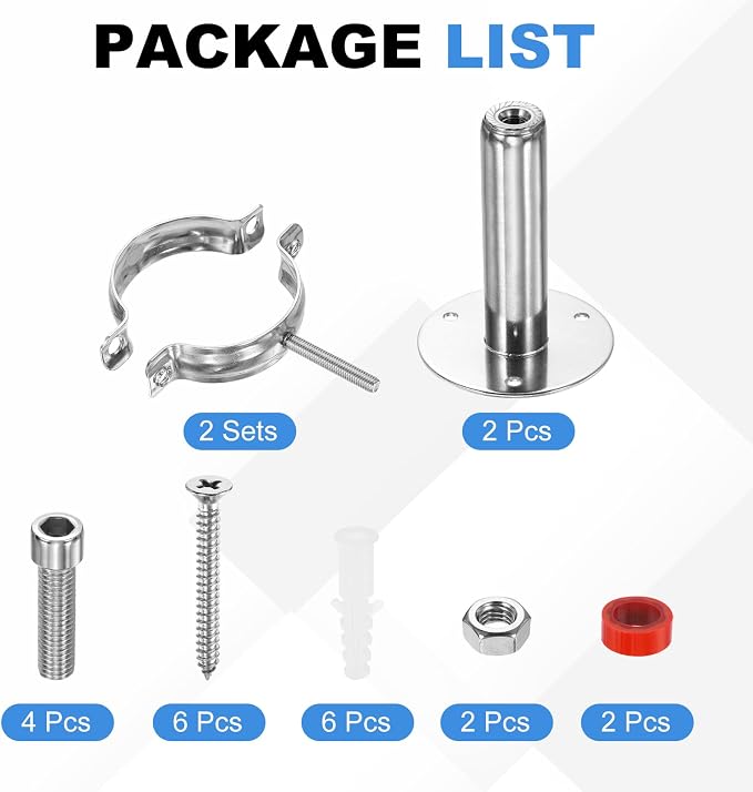 HARFINGTON 2 Set Wall Mount Ceiling Mount Pipe Supports 304 Stainless Steel - Image 3