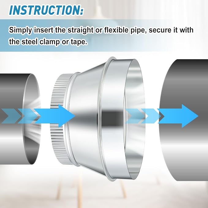 1 Pcs 8 Inch to 6 Inch Duct Reducer Increaser | Galvanized Steel Air Duct - Image 5