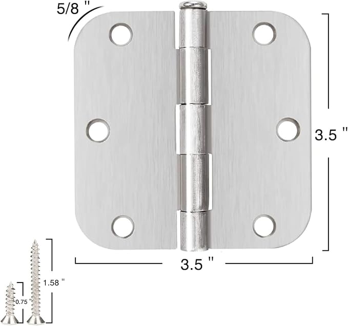 24 Pack Brushed Nickel Door Hinges 3.5 Inch Rounded 5/8” Radius Corners | 3 1/2 - Image 3