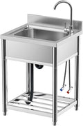 Free Standing Stainless-Steel Single Bowl Commercial Kitchen Sink w/Faucet by KINGBO