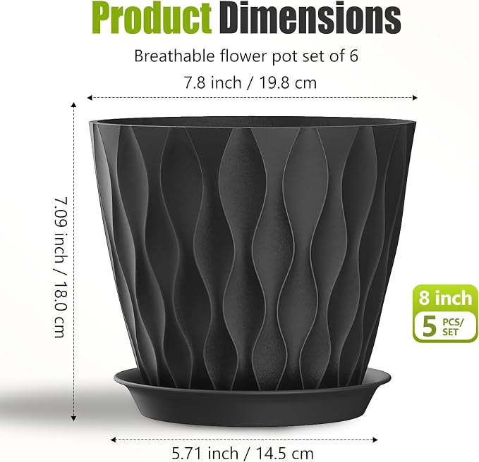 8 Inch Plastic Plant Pots, Planters - Image 5
