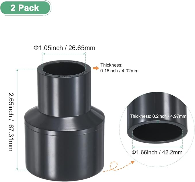 M METERXITY 2-Pack UPVC Reducer Pipe Fitting 1-1/4"x3/4" Reducing Grey | - Image 3