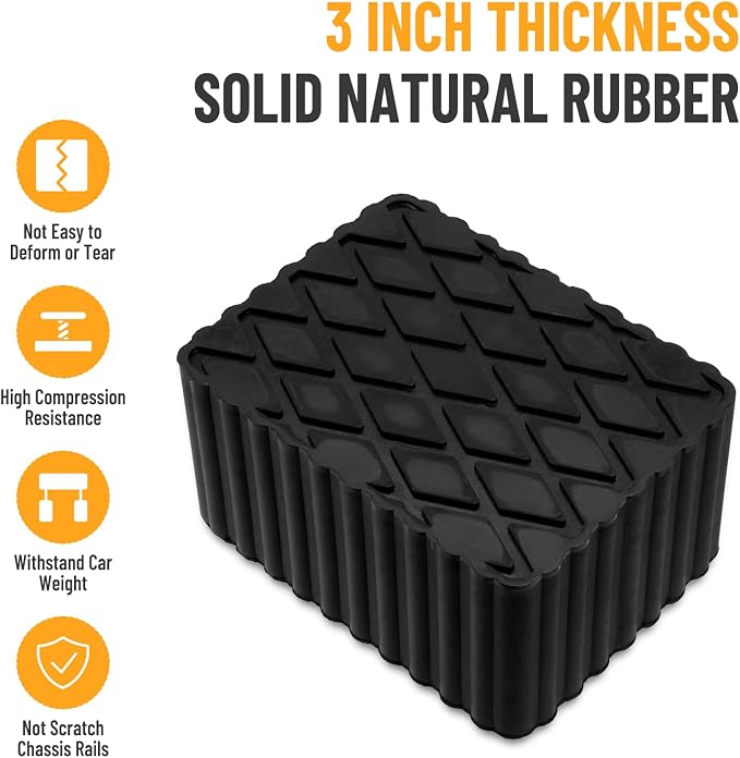 Solid Rubber Auto Lift Pads, 6-1/3" x 4-3/4" x 3" | 4 Pack Anti-Skid Lift Block - Image 2