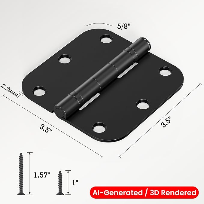 TDCHINGES Rounded Matte Black Door Hinges 3.5 Inch 5/8" Lasting No Squeak | 36 - Image 5