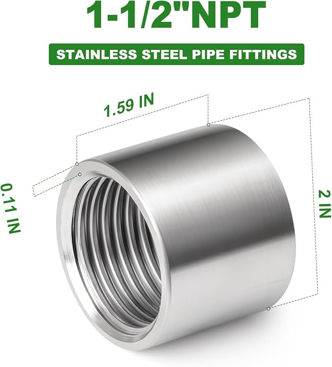 2PCS 304 Stainless Steel Cast Pipe Fitting, 1-1/2" x 1-1/2" NPT Female Threaded - Image 2