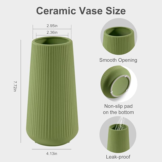 Saga Green Ceramic Vase, GUKJOB Small Cute Flower Vase - Image 2
