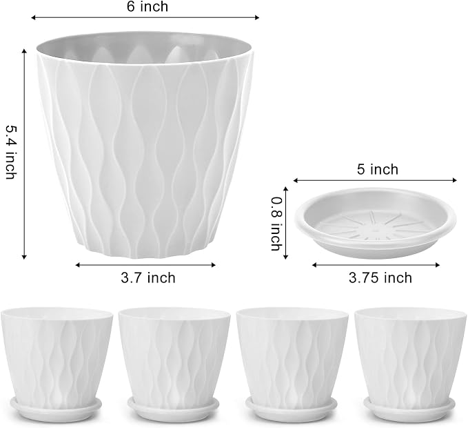YNNICO 6 inch Plant Pots, 5 Pack Flower Pots Outdoor Indoor, Planters - Image 2