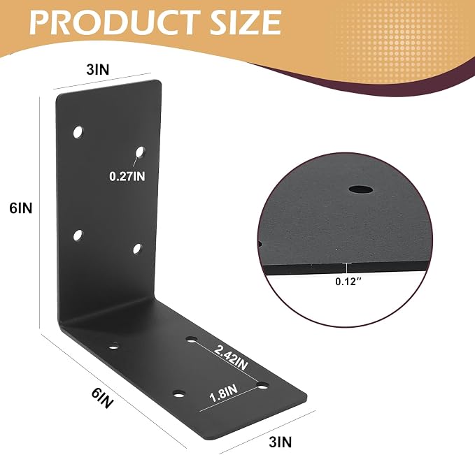 4 PCS Heavy Duty Steel Corner Brackets, 90 Degree Post Bracket, Metal Joint - Image 2