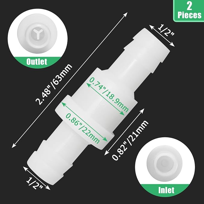 Luomorgo 1/2" Inline Check Valve, One-Way Non-Return Air Check Valve, Ozone - Image 3