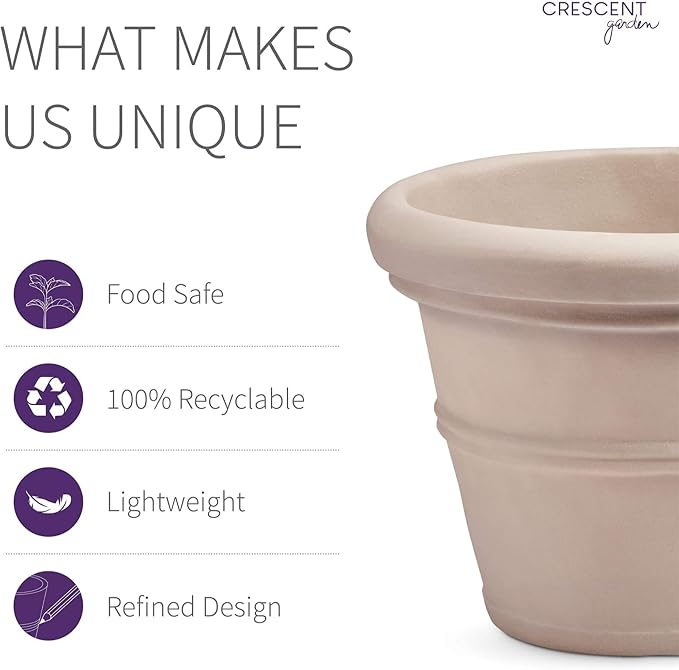 Crescent Garden Brunello Classic Rolled Rim Planter Pot, Indoor/Outdoor - Image 2