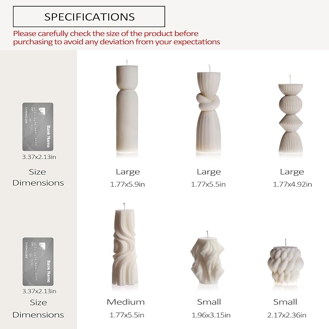 6 Pcs Small Handmade Ribbed Pillar Candle Set, Soy Wax Modern Home Decor - Image 3