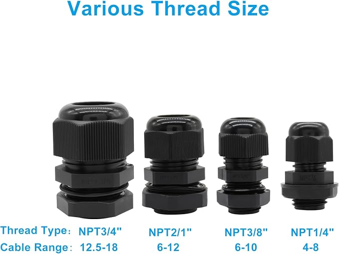 6Pcs 3/8" NPT Cable Glands, Waterproof, Adjustable Power Strain Relief Cord - Image 4