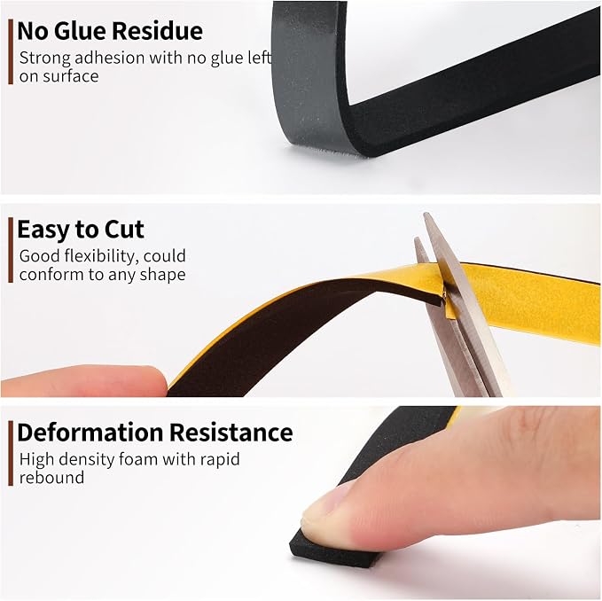 Yotache Thin Foam Tape Weather Stripping 1/2" Wide x 1/16" Thick | New Adhesive - Image 6
