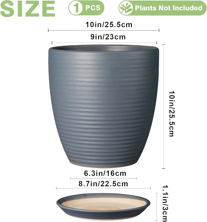 10 Inch Ceramic Planter Round Plant Pots - Image 3
