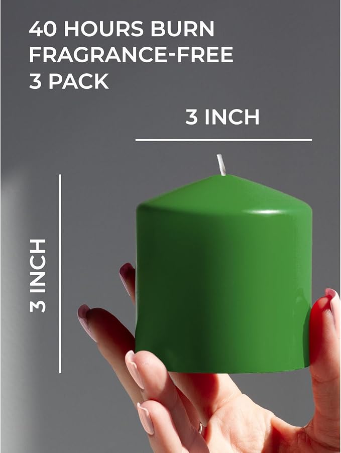 Green Pillar Candles Set of 3 - Image 2