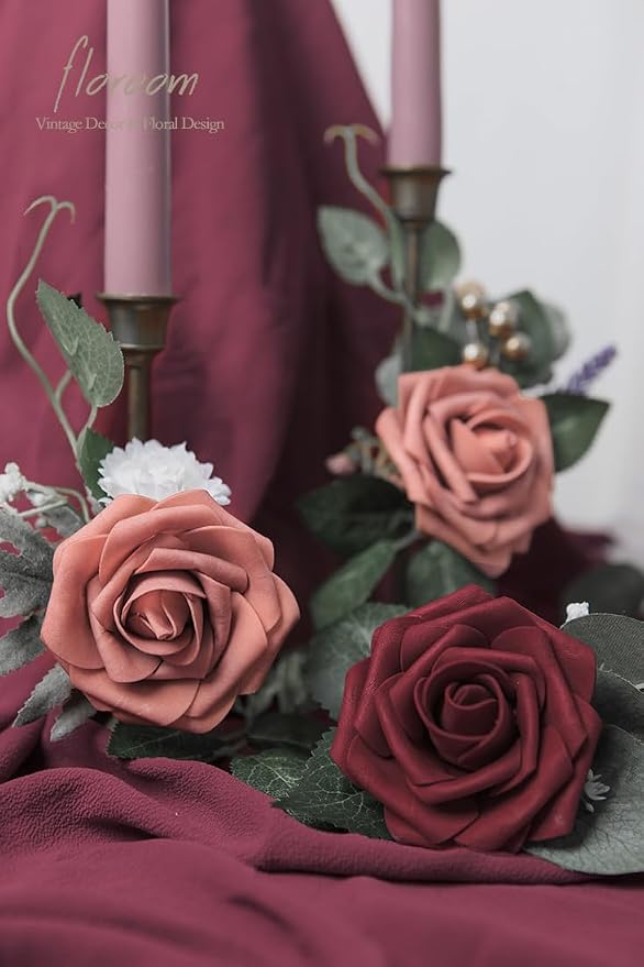 Artificial Flowers 25pcs Real Looking Dusty Pinky Cedar Foam Fake Roses - Image 4
