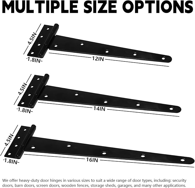 4Pcs 16-Inch Heavy-Duty Door Hinges, Rust-Resistant Heavy-Duty T-Hinges - Image 5