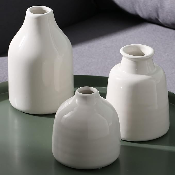 hjn Small White Vase Set of 3 for Modern Home Decor, Ceramic Vases for - Image 2