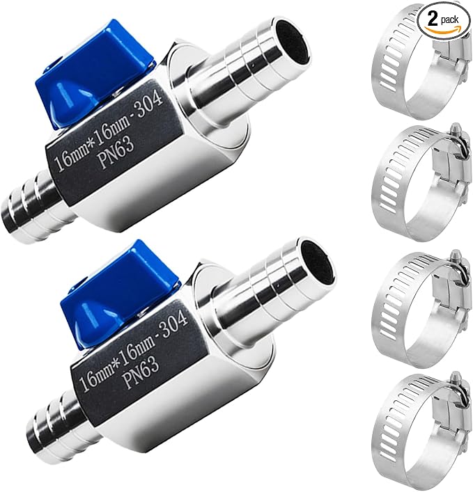 2Pack 5/8" Hose ID Barb Mini Ball Valve, Stainless Steel Small Shut Off Valve by SKLSSVF