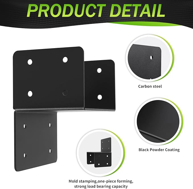 4 Pcs 12 Gauge Post Caps Tie Bracket, 6x6 Black Joist Anchor | Joist Hanger - Image 4