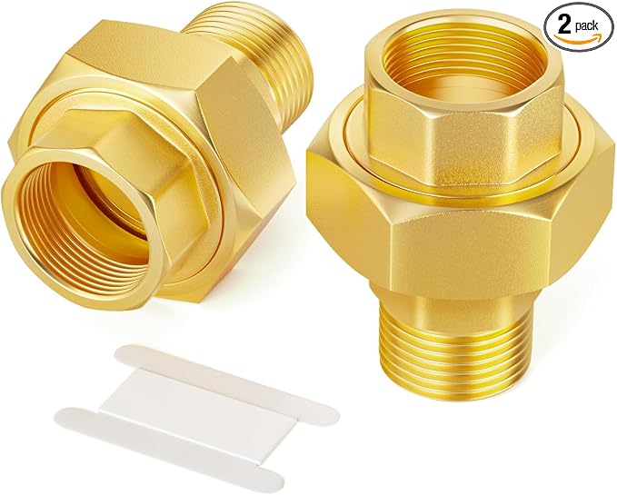 GASHER 2PCS 1/2" NPT Brass Union Pipe Fitting | 1/2 Inch Male x 1/2 Inch Female by GASHER