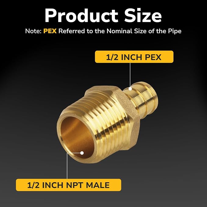 Pex Fittings, 1/2" Male NPT to 1/2" Pex Male Adapter, Heavy-Duty Brass Crimp - Image 2