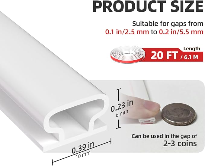 White D-Shape Weather Stripping 20Ft | Self-Adhesive Rubber Seal Strip - Image 2