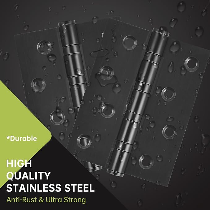 6-Pack Black Door Hinges, 4 Inch Heavy Duty Stainless Steel Hinge - Image 5