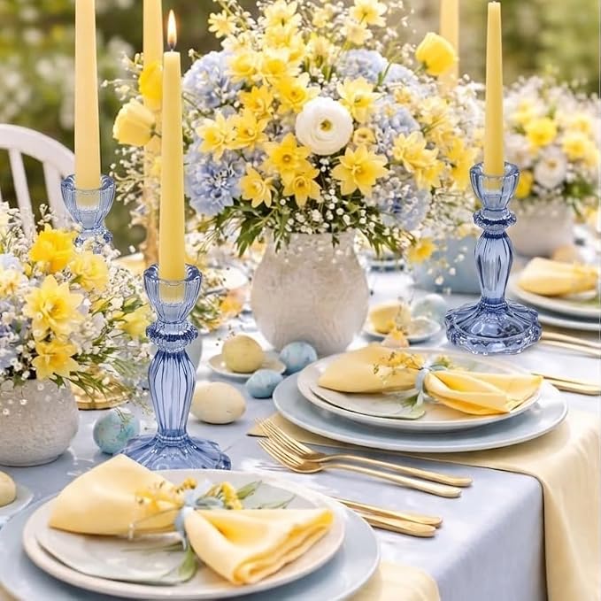 Blue Candlestick Holders Set of 6, Taper Candle Holders | 4.3" H & 6.3" H - Image 3