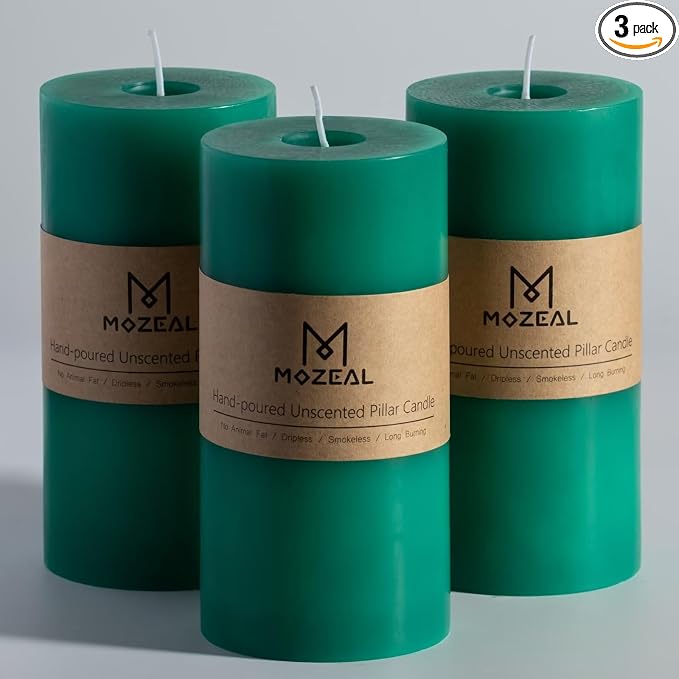 MOZEAL 3" x 6" Hand-Poured Unscented Candle, Dripless Pillar Candle Set of 3 by MOZEAL