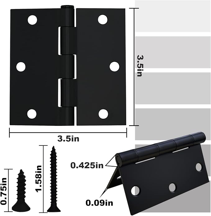 Vervida® 12 Pack Matte Black Door Hinges, 3.5 Inch Square Interior 3 1/2 Inch - Image 2