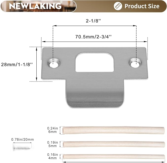 T-Shape Door Strike Plate, Satin Nickel, 2-1/8'' Hole Spacing | Door Frame - Image 2