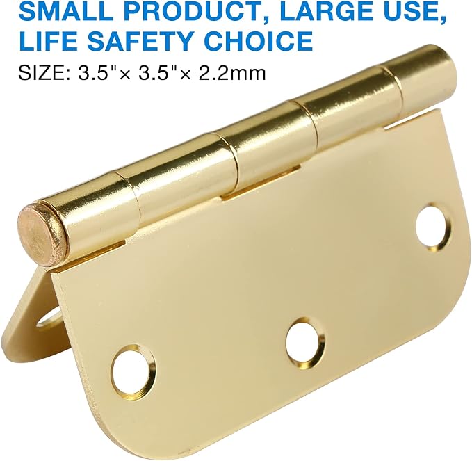 Door Hinges Polished Brass 3.5 Inch Door Hinges Gold 30 Pack 5/8" Radius - Image 6