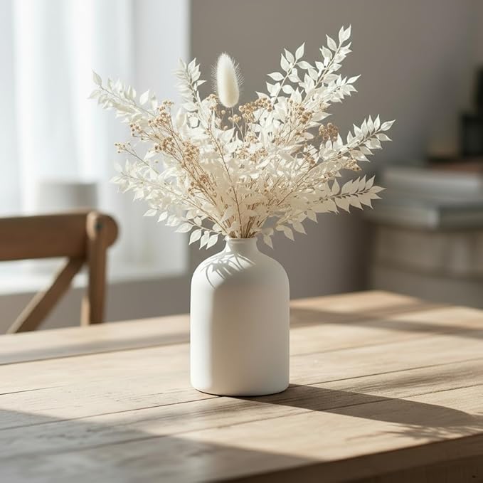 Carrot's Den White Ceramic Vase, Matte Textured Entryway Table Decor | Textured - Image 2