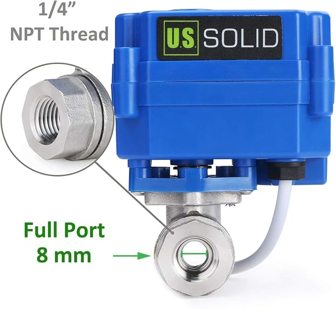 U.S. Solid 1/4 in Motorized Ball Valve, NSF Certified 304 Stainless Steel - Image 4