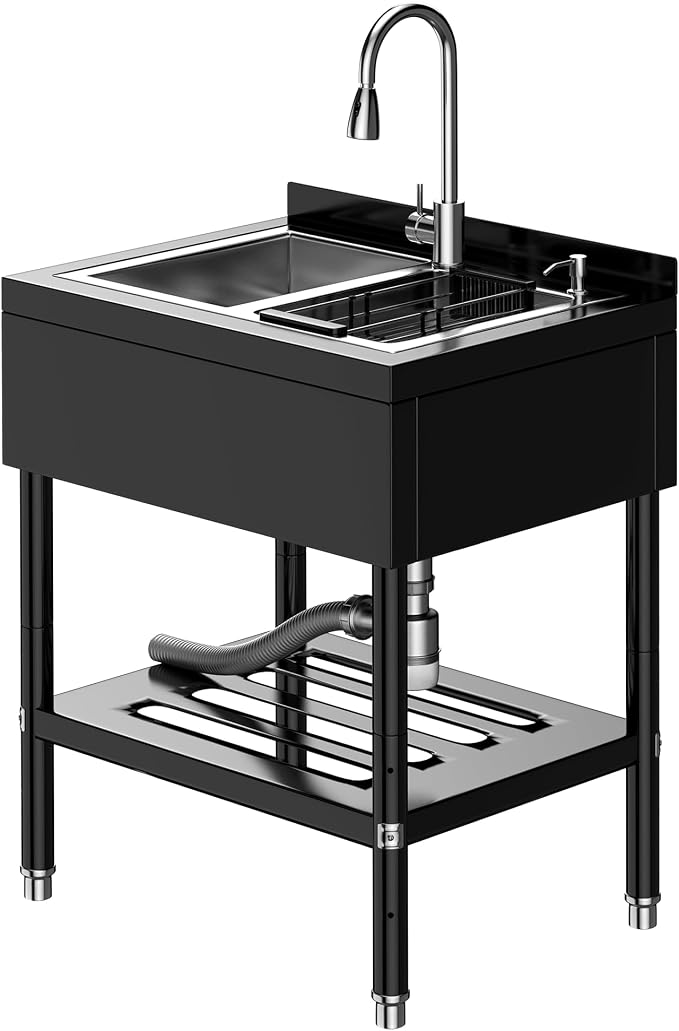 Stainless Steel Utility Sink, 25.7" × 20.7" × 39.5" Freestanding Laundry Tub by Unknown