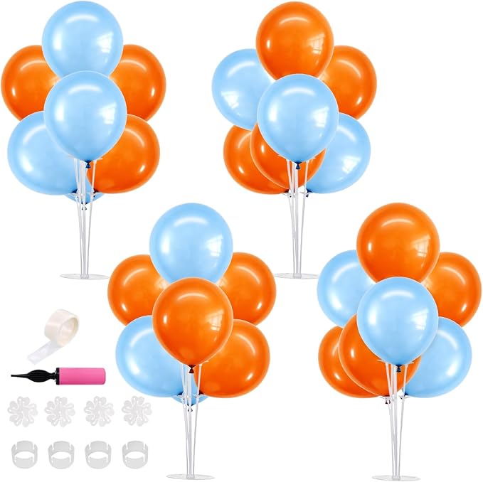 TONIFUL 4 Set Blue and Orange Balloon Stand Balloon Centerpieces by TONIFUL