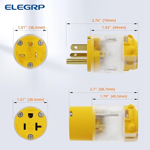 ELEGRP Lighted Straight Blade Electrical Plug and Connector Set 20 Amp 125 Volt - Image 3