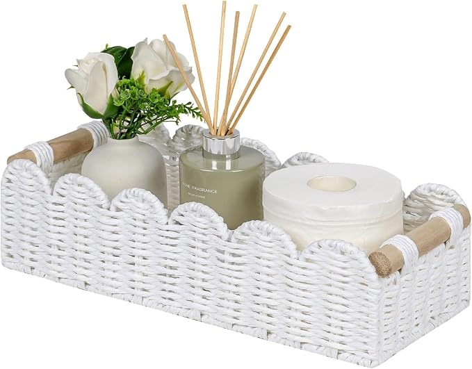 CubesLand Scalloped Toilet Paper Storage Basket W/Handle by CubesLand