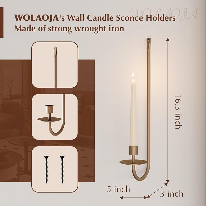 Metal Wall Candle Sconce Holder Set of 4 Wall Mount Candle Holder Pillar Holder - Image 3