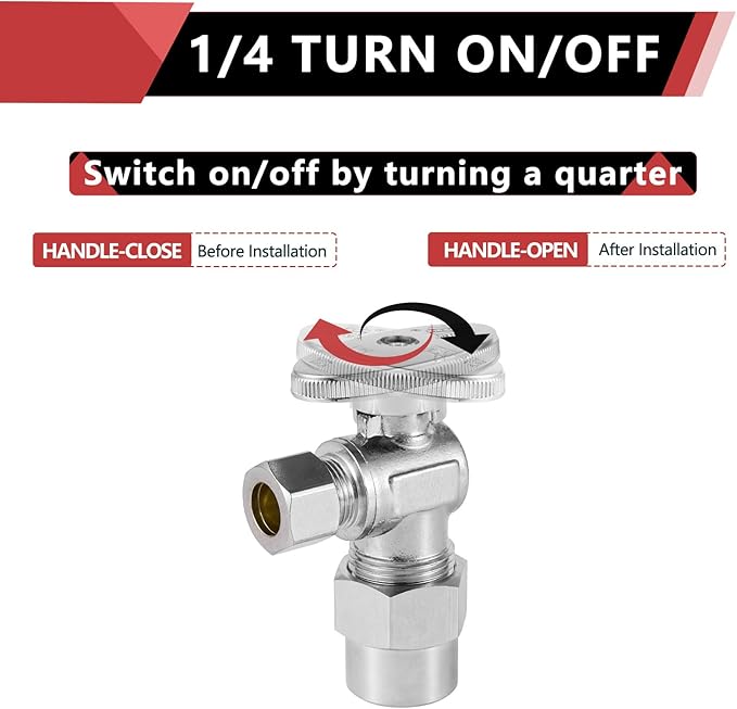5PCS EFIELD Angle Stop Valve 1/2" Nominal Compression x 3/8" OD | 1/4 Turn - Image 3