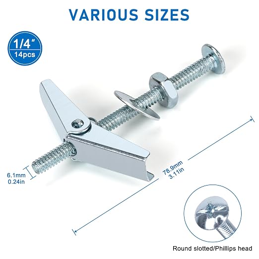 56pcs 1/4 Inch Heavy Duty Drywall Anchors, 14 Sets | Toggle Bolts and Wing Nuts - Image 2