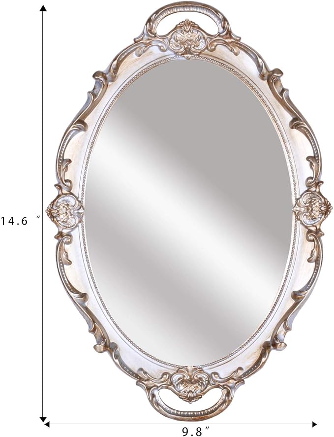 Polyresin Ellipse Antique Decorative Mirror Tray, Makeup Organizer, Jewelry - Image 2