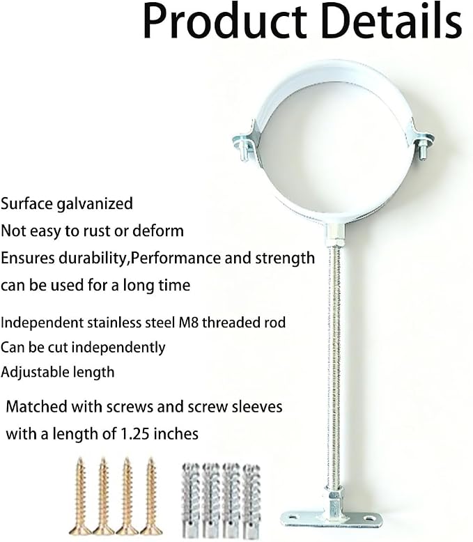 White 4 Sets 4-Inch Adjustable Pipe Hanger Strap, Heavy Duty Galvanized Iron - Image 3
