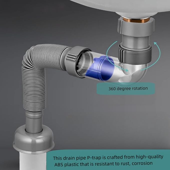 Bathtub Shower Drain Pipe, Low Profile 1 1/2 P Trap, Flexible Tub Drain - Image 4