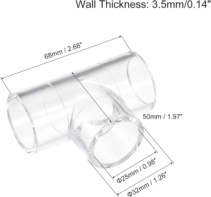 uxcell 1Pcs Clear Elbow Fitting, 25mm/0.98" 3 Way Acrylic Elbow T-Shaped Pipe - Image 2